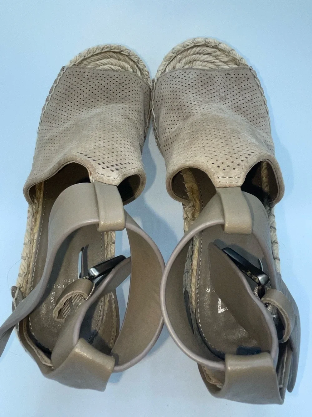 Marc Fisher “Lannie” Wedge Espadrille Platform Sandal in Taupe